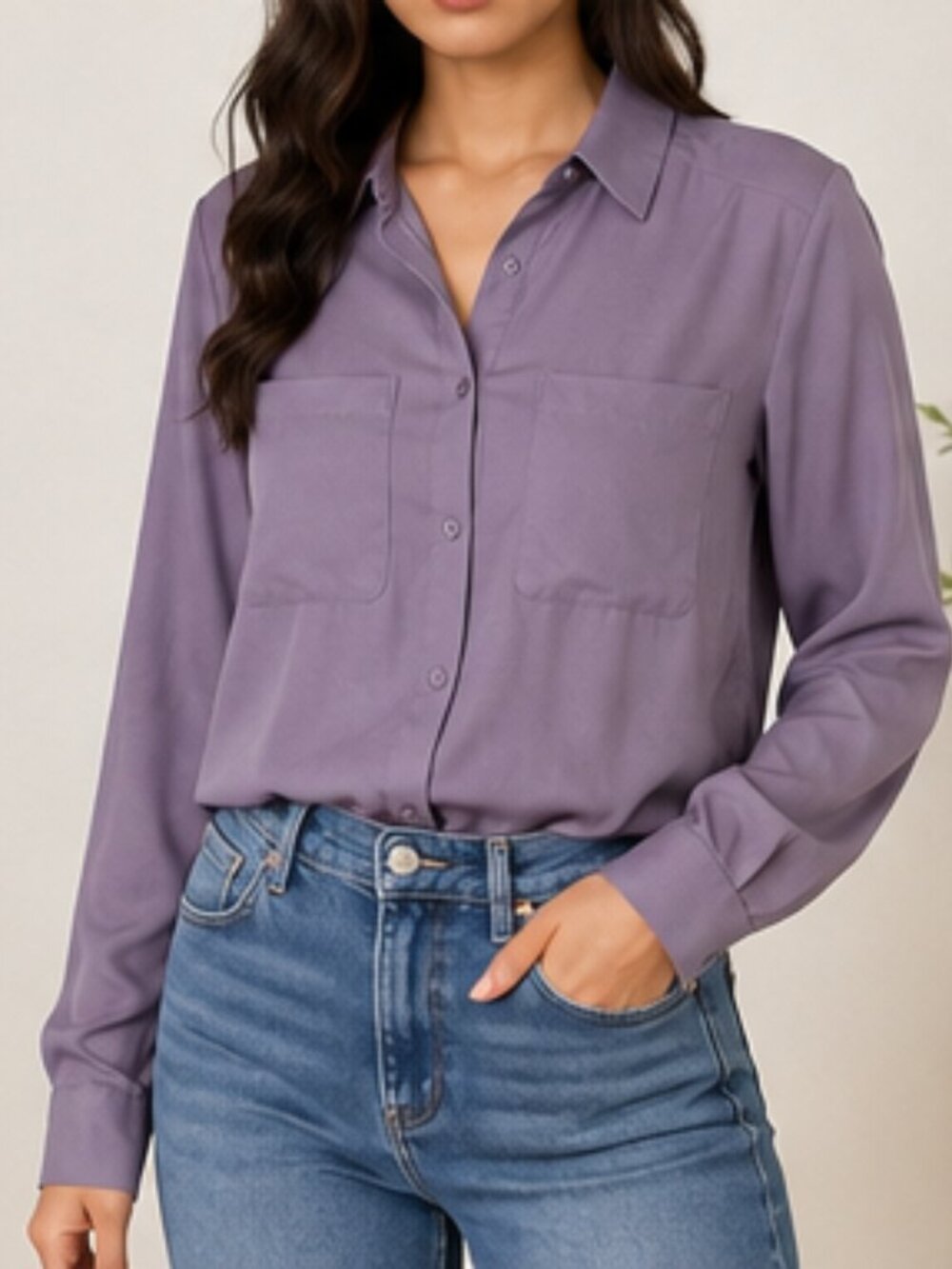Forever 21 Lavender Purple Satin Button Down Blouse Size Medium NWT - Picture 3 of 6